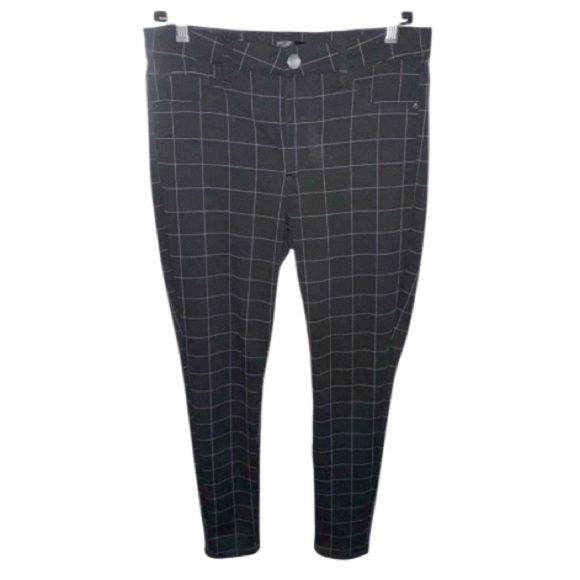Aqua Black Window Pane Plaid Skinny Pants Large Stretch - Picture 1 of 7